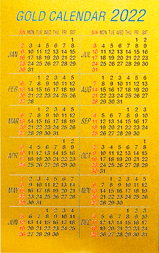 純金カレンダー 「ゴールドカレンダー2022」 -- Fine Gold Card --